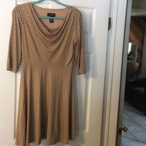 Adorable Beige and Black Polkadot A-Line Dress!